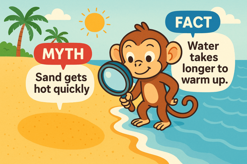 Why is sand hot at the beach and water cold?